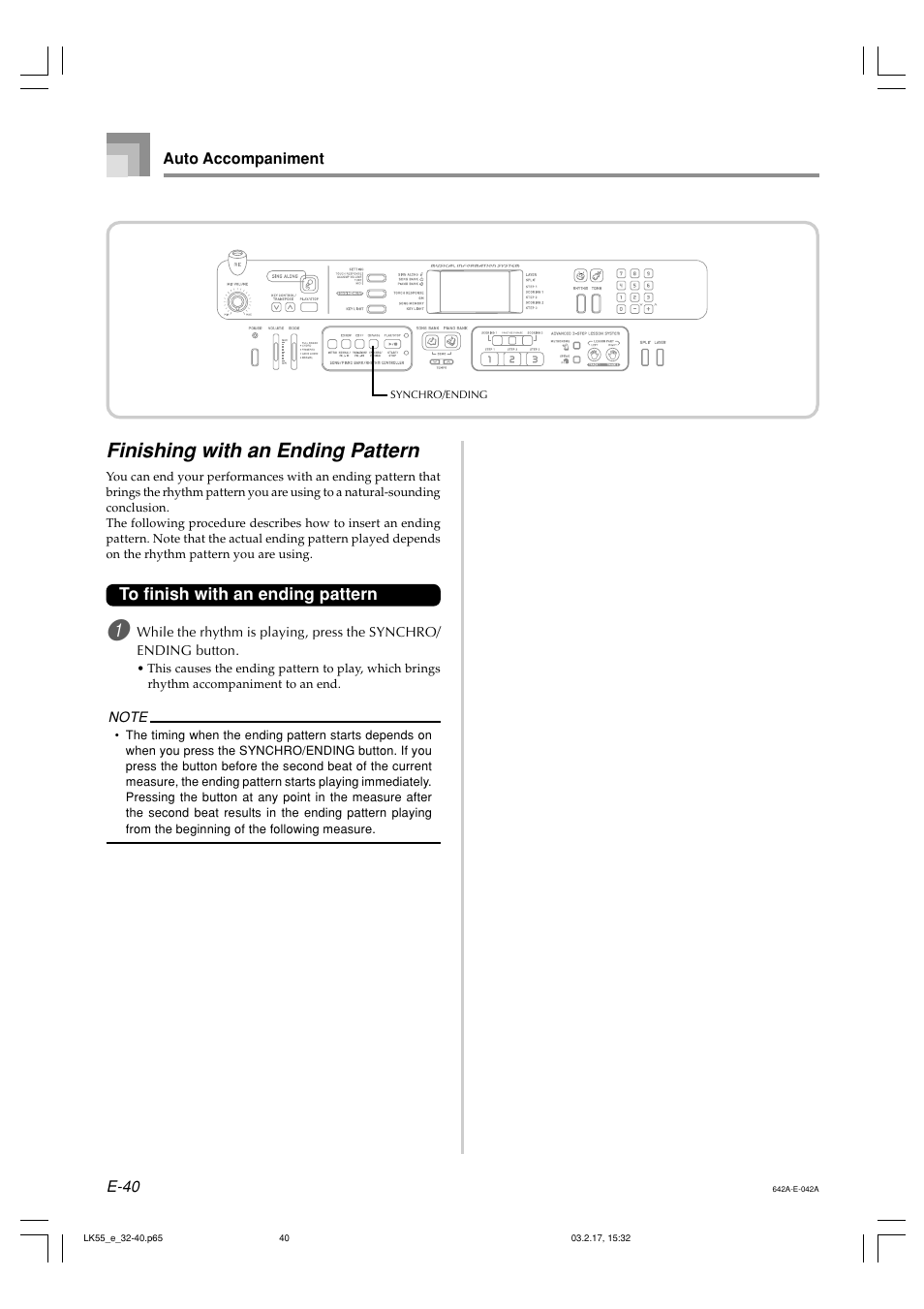 Finishing with an ending pattern | Casio LK-55  EN User Manual | Page 42 / 83