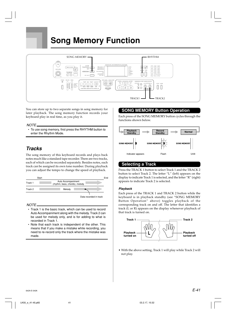 Tracks, Selecting a track, E-41 | Casio LK-55  EN User Manual | Page 43 / 83