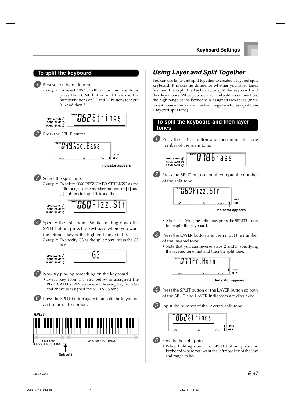 S t r i, A c o . b s a s, F r . ho n r | Casio LK-55  EN User Manual | Page 49 / 83