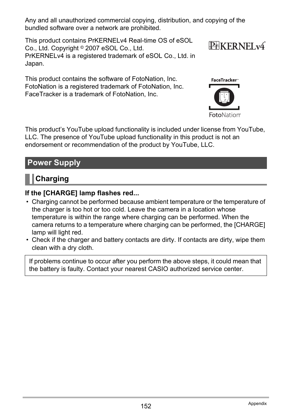 Power supply, Charging | Casio EXILIM EX-Z800 User Manual | Page 152 / 187