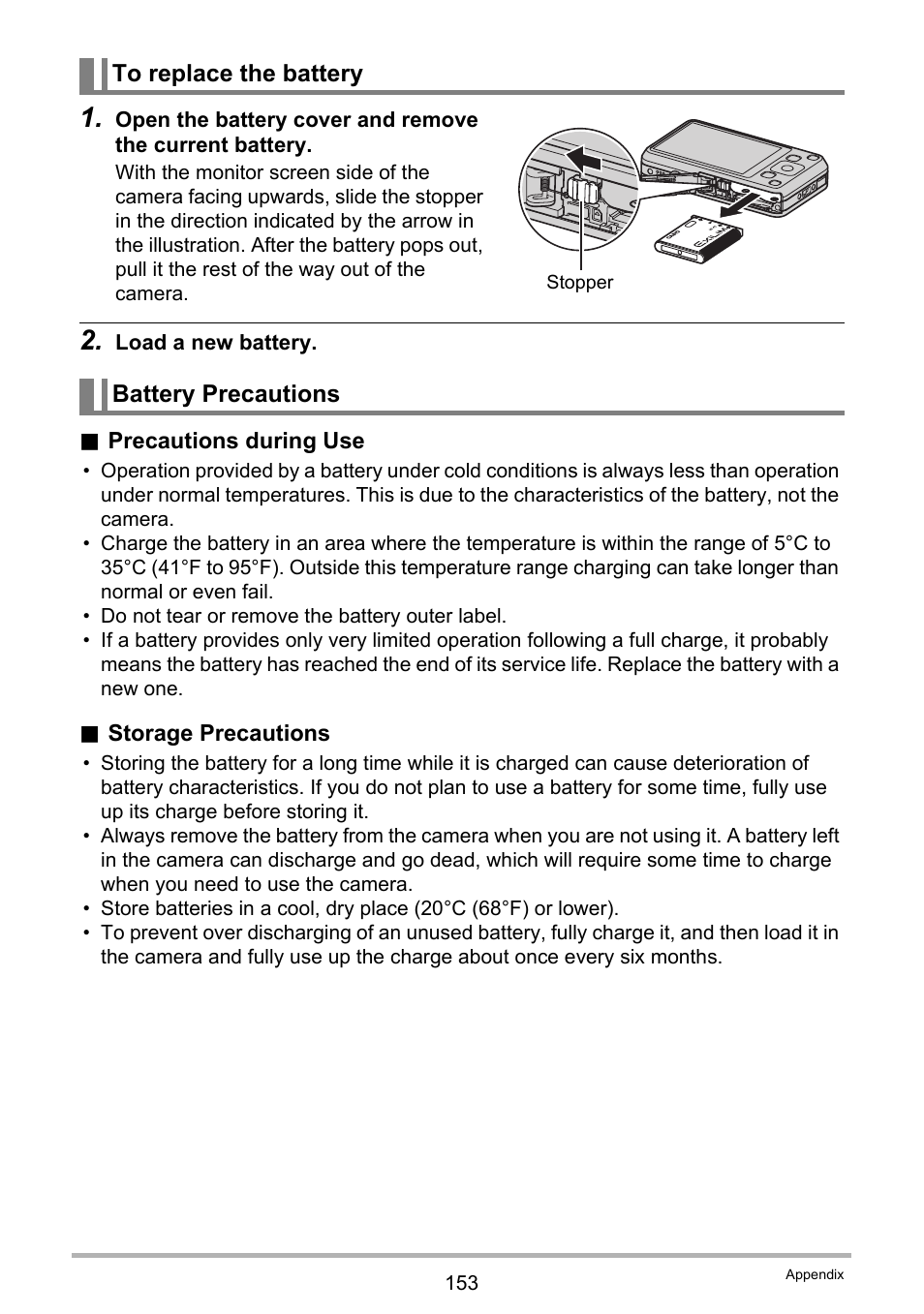 To replace the battery, Battery precautions | Casio EXILIM EX-Z800 User Manual | Page 153 / 187
