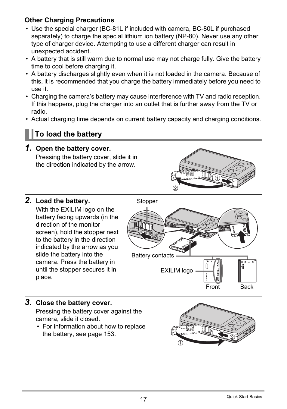 To load the battery | Casio EXILIM EX-Z800 User Manual | Page 17 / 187