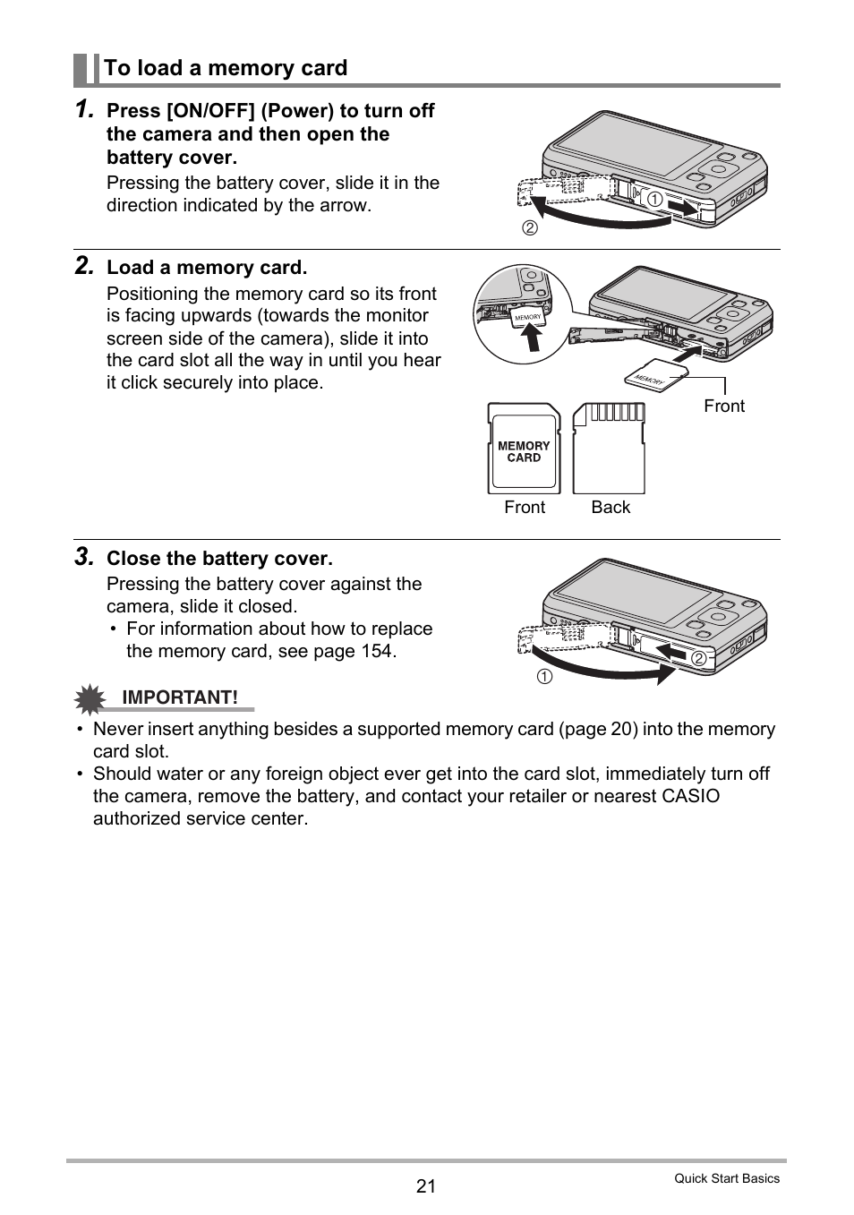 To load a memory card | Casio EXILIM EX-Z800 User Manual | Page 21 / 187