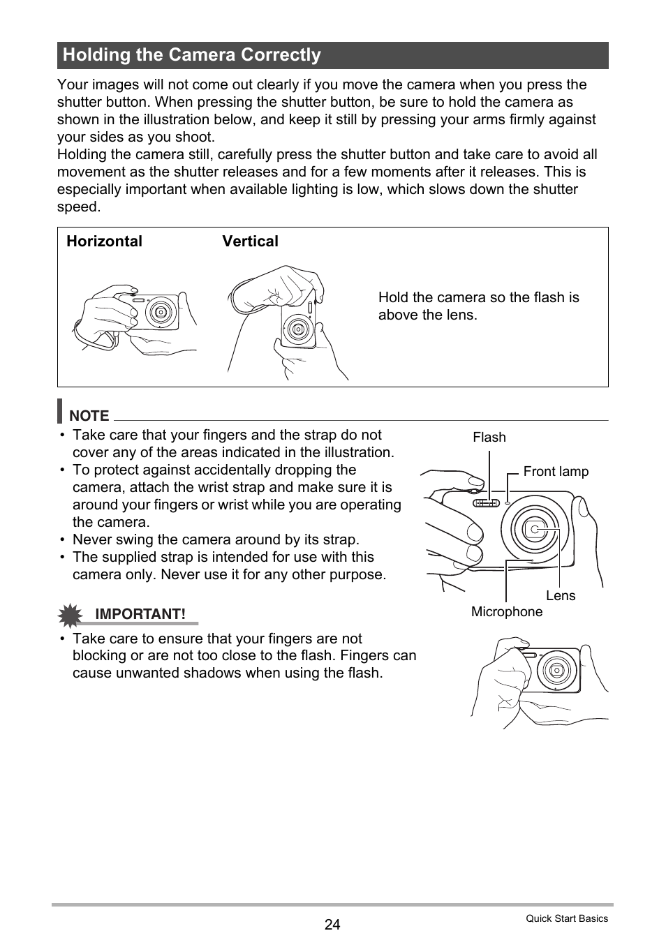 Holding the camera correctly | Casio EXILIM EX-Z800 User Manual | Page 24 / 187