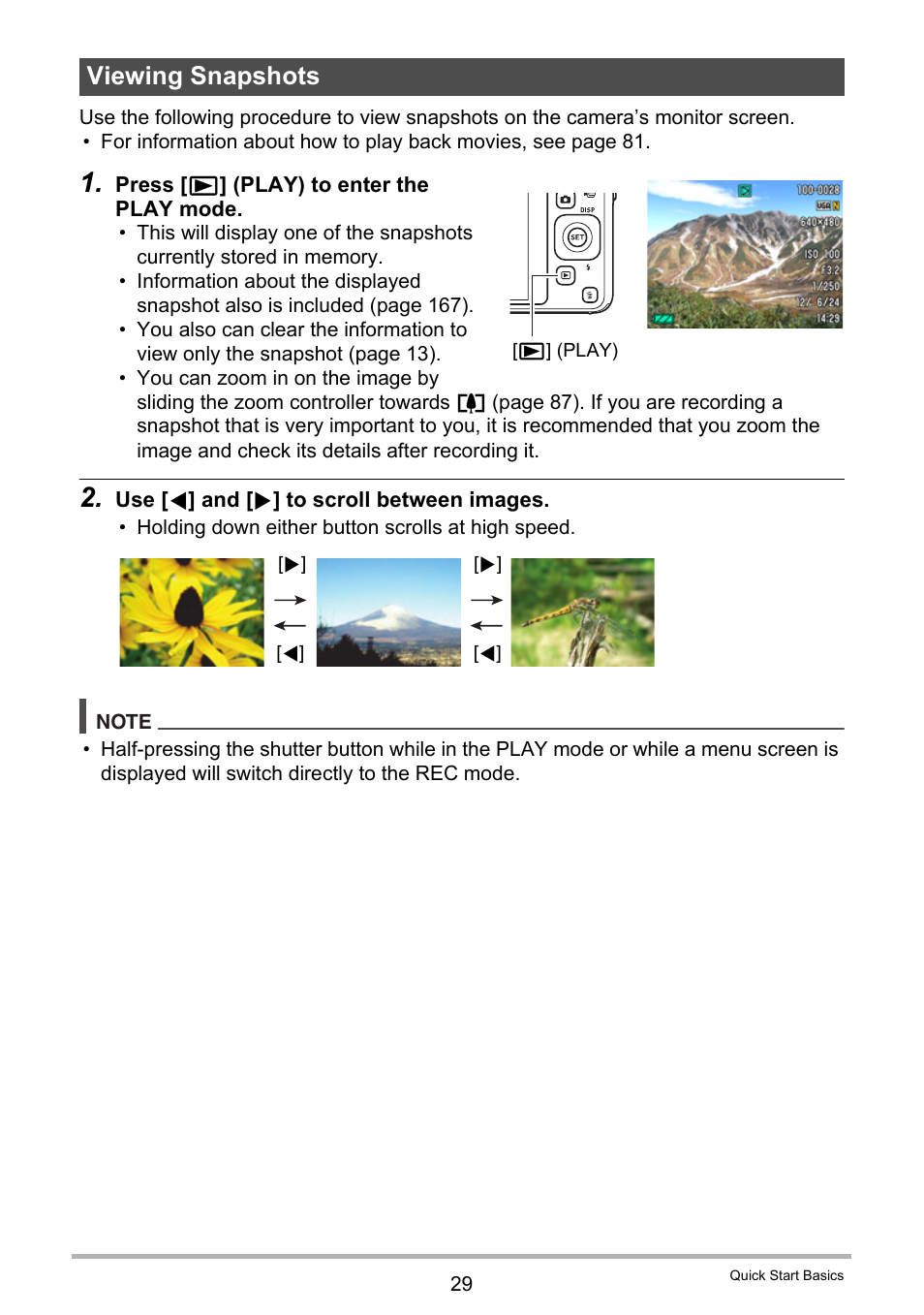 Viewing snapshots | Casio EXILIM EX-Z800 User Manual | Page 29 / 187