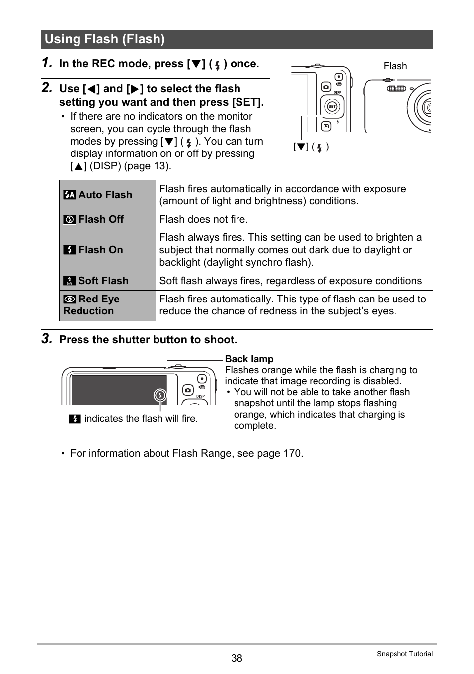 Using flash (flash) | Casio EXILIM EX-Z800 User Manual | Page 38 / 187