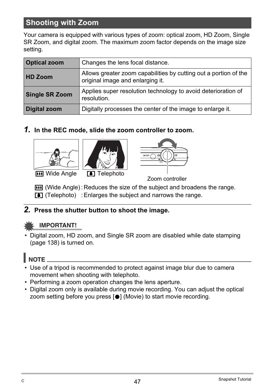 Shooting with zoom | Casio EXILIM EX-Z800 User Manual | Page 47 / 187