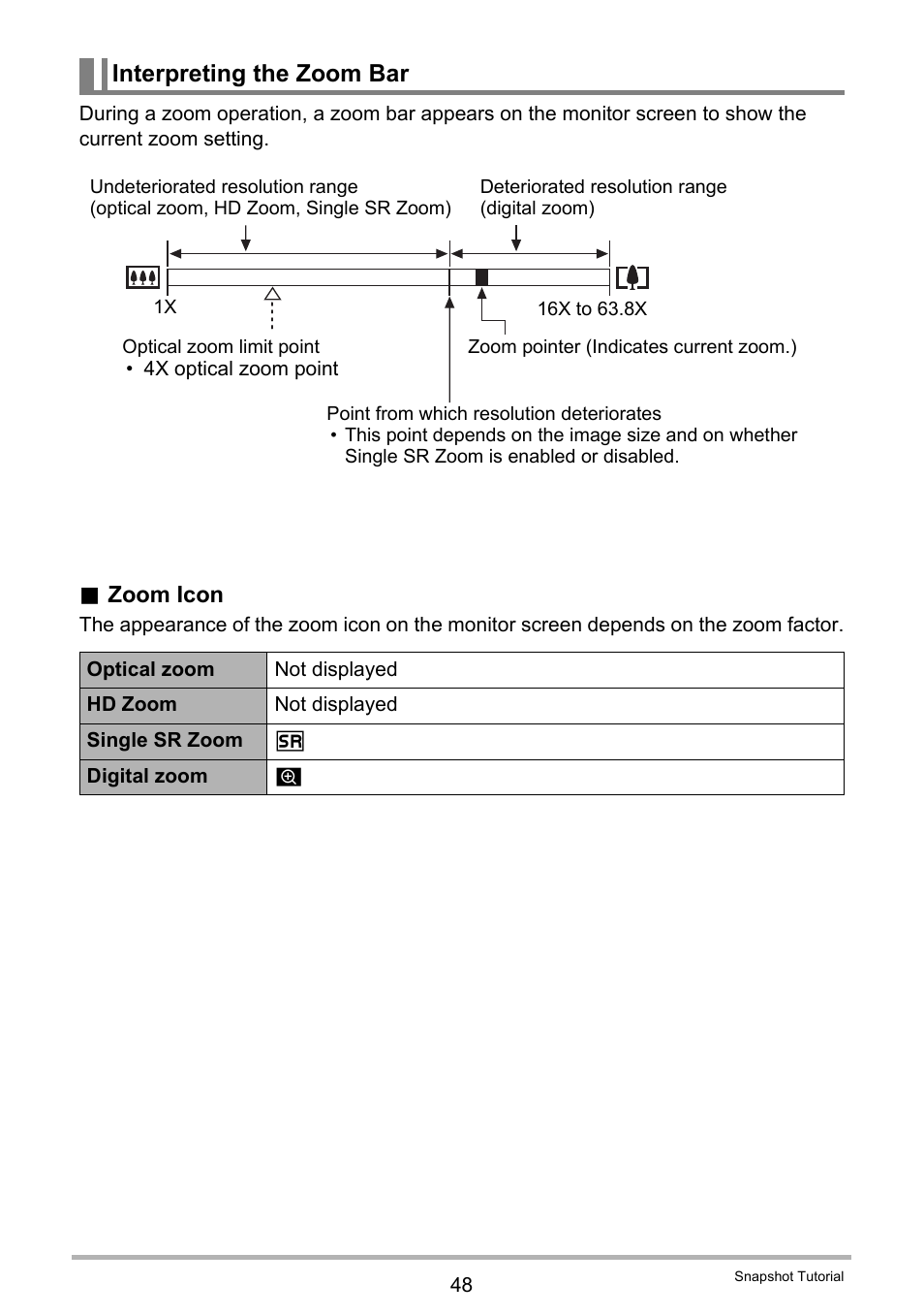 Interpreting the zoom bar | Casio EXILIM EX-Z800 User Manual | Page 48 / 187