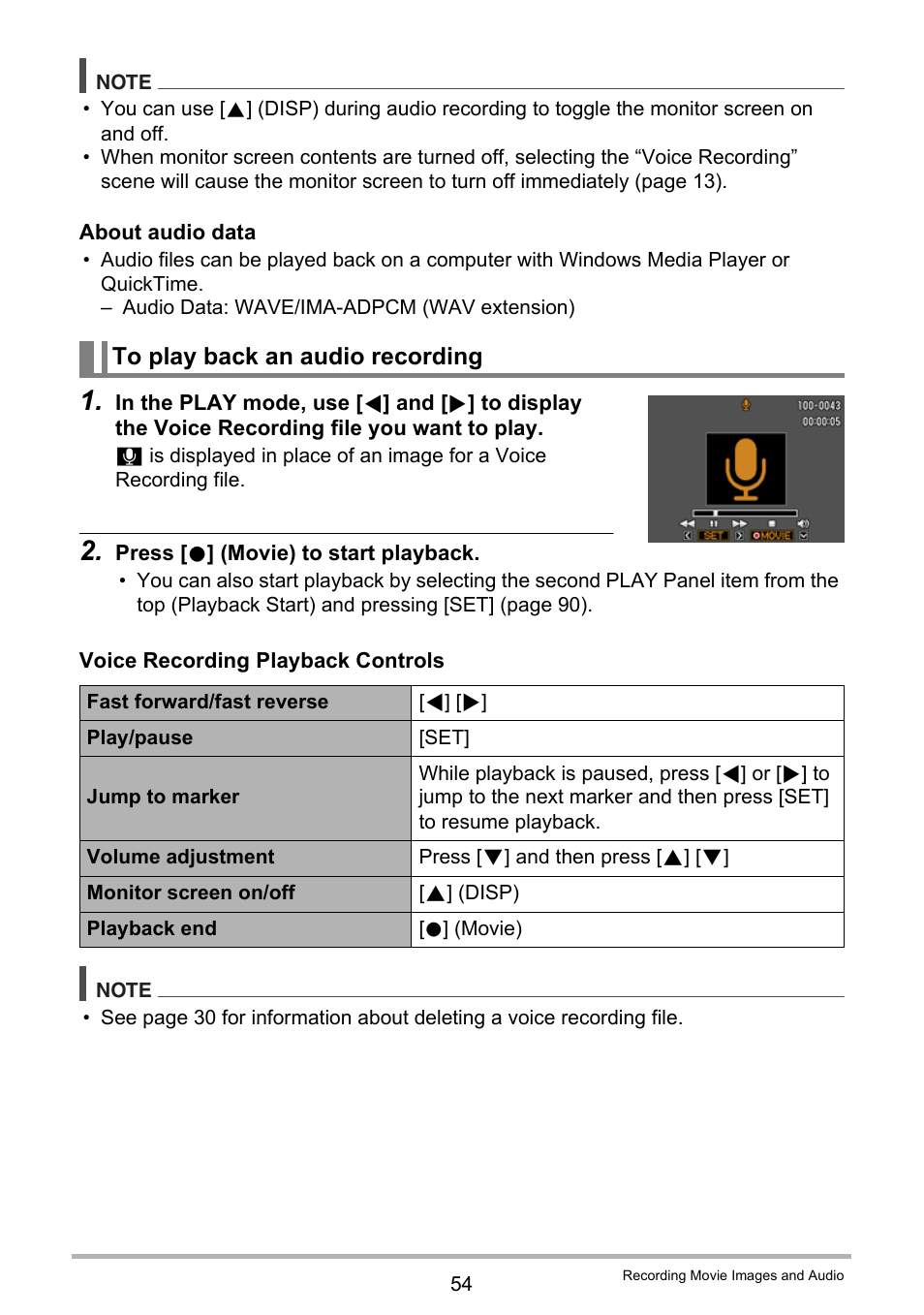 To play back an audio recording | Casio EXILIM EX-Z800 User Manual | Page 54 / 187