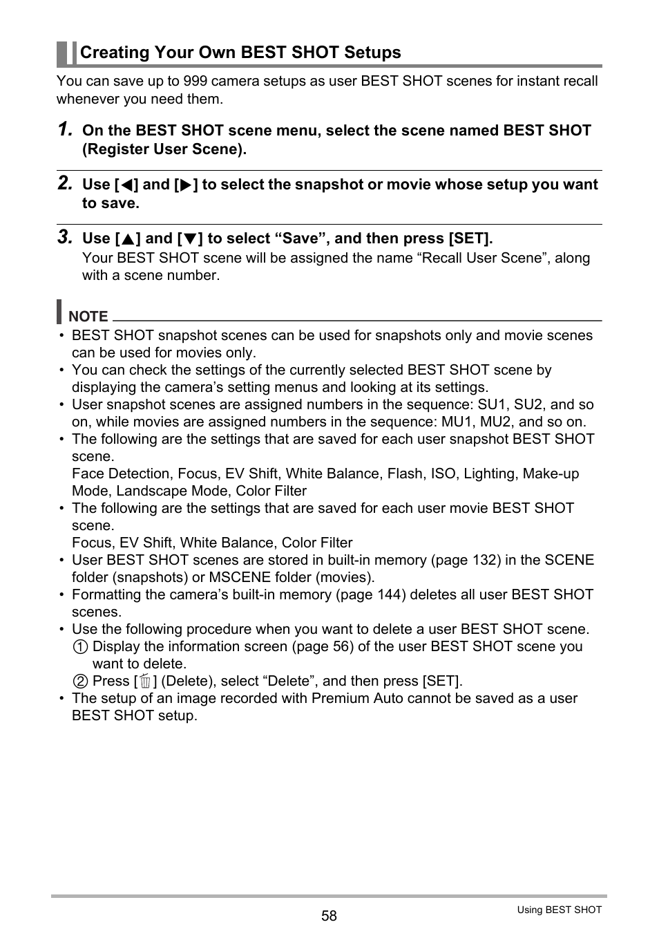 Creating your own best shot setups | Casio EXILIM EX-Z800 User Manual | Page 58 / 187