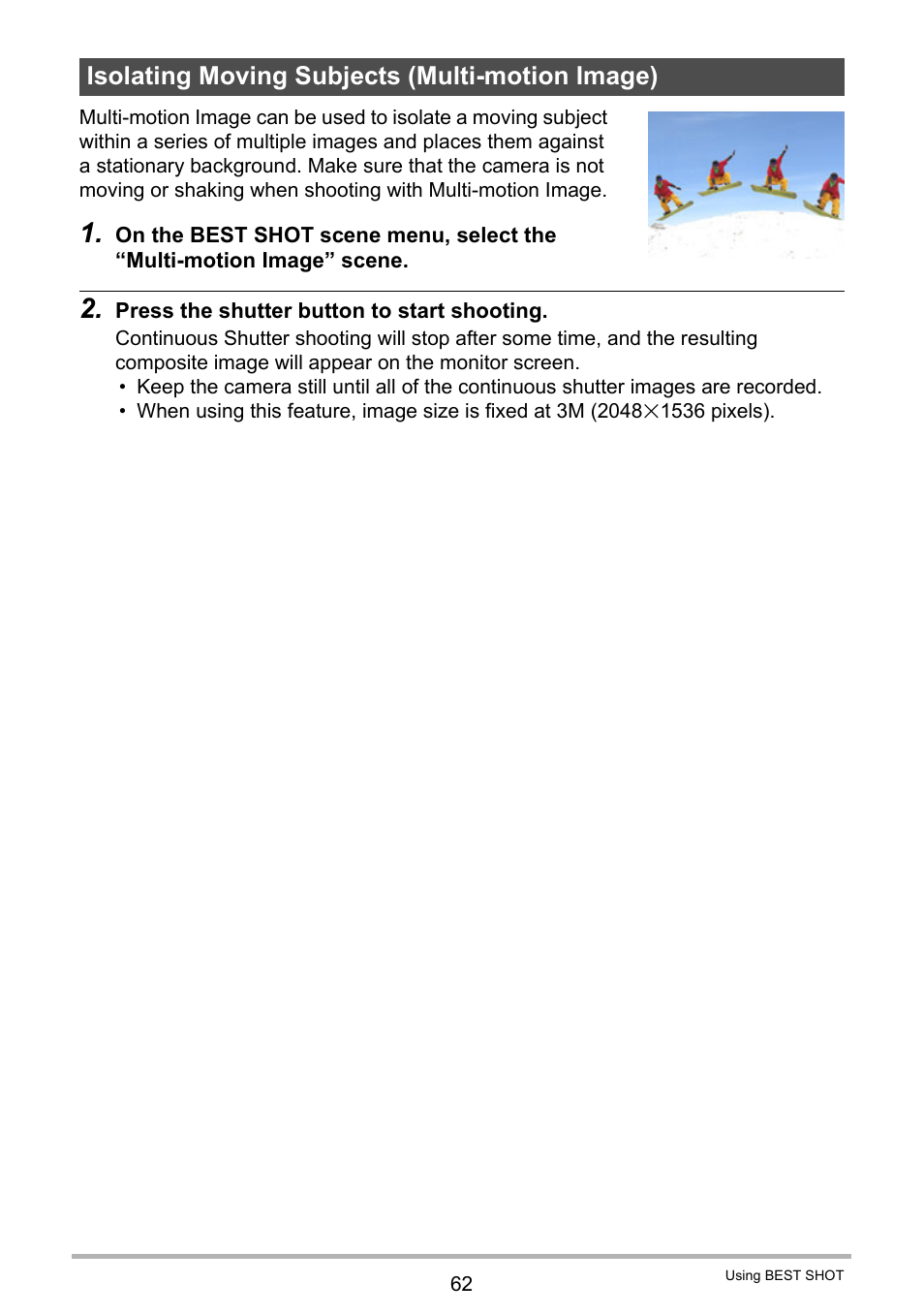 Isolating moving subjects (multi-motion image) | Casio EXILIM EX-Z800 User Manual | Page 62 / 187