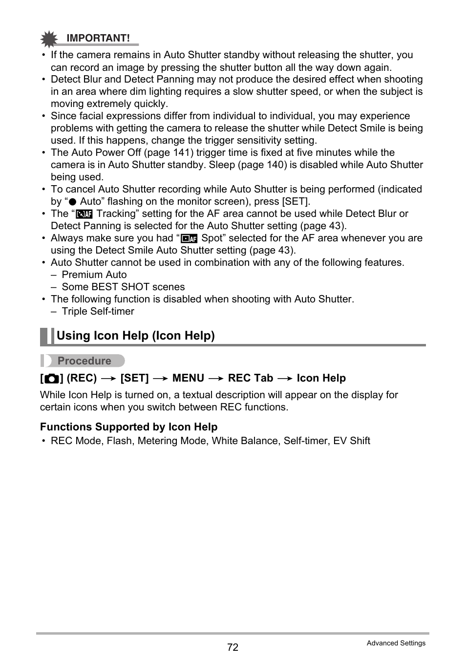 Using icon help (icon help) | Casio EXILIM EX-Z800 User Manual | Page 72 / 187