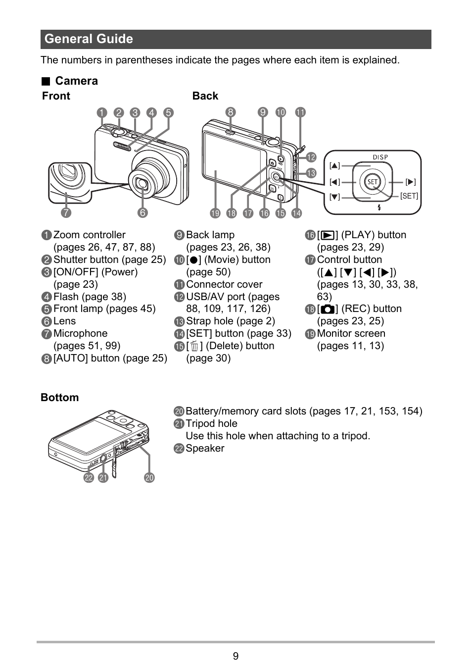 General guide, Bl bk 9 8 bs bt bm bo bp bq br bn 1, Ck cl cm | Casio EXILIM EX-Z800 User Manual | Page 9 / 187