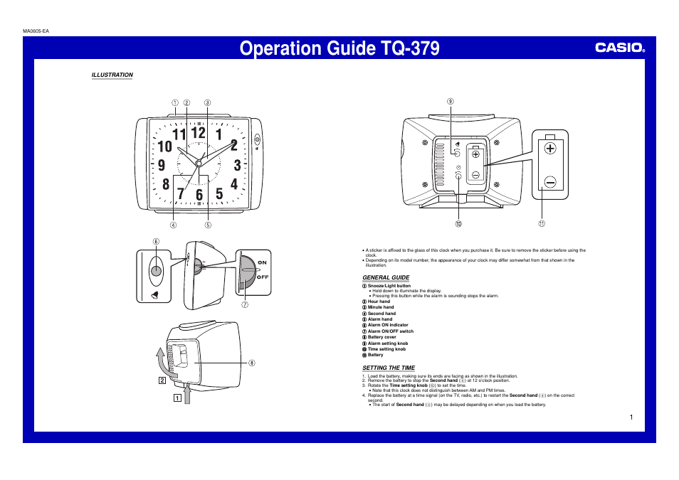 Casio TQ-379 User Manual | 2 pages