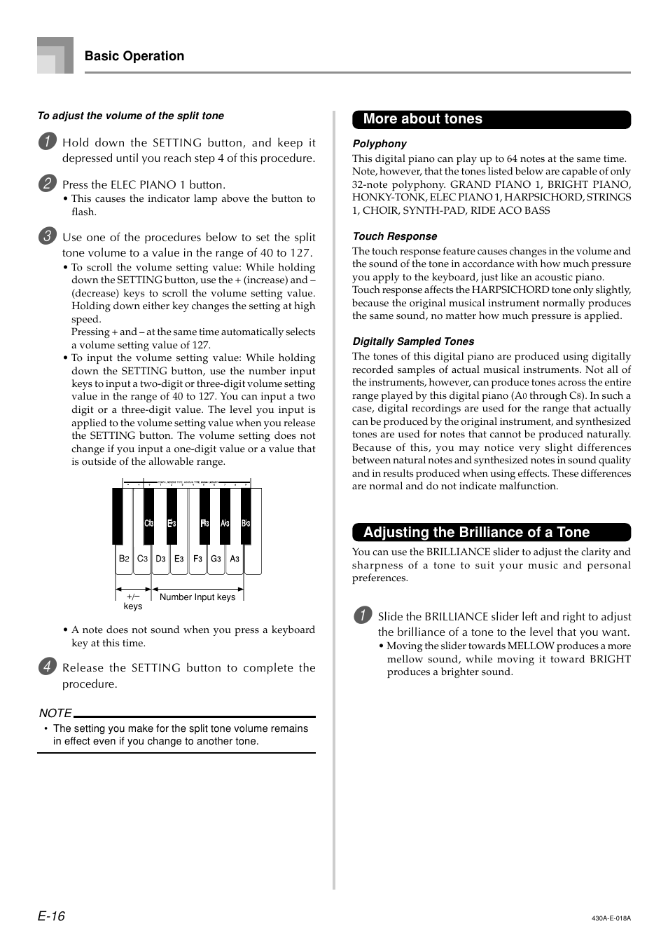 More about tones, Adjusting the brilliance of a tone | Casio CELVIANO AP45ES1C User Manual | Page 18 / 53