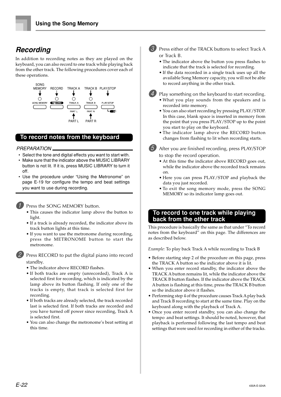 Recording | Casio CELVIANO AP45ES1C User Manual | Page 24 / 53