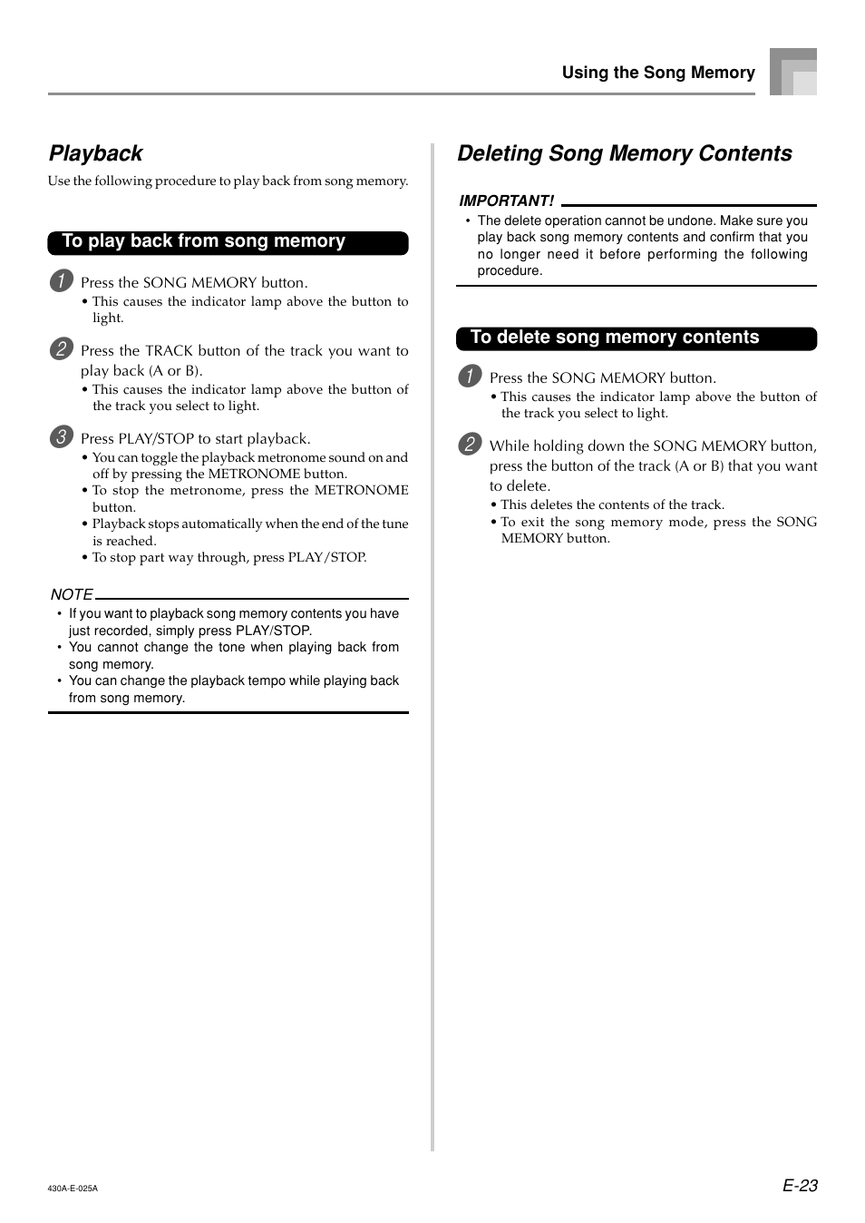 Playback | Casio CELVIANO AP45ES1C User Manual | Page 25 / 53