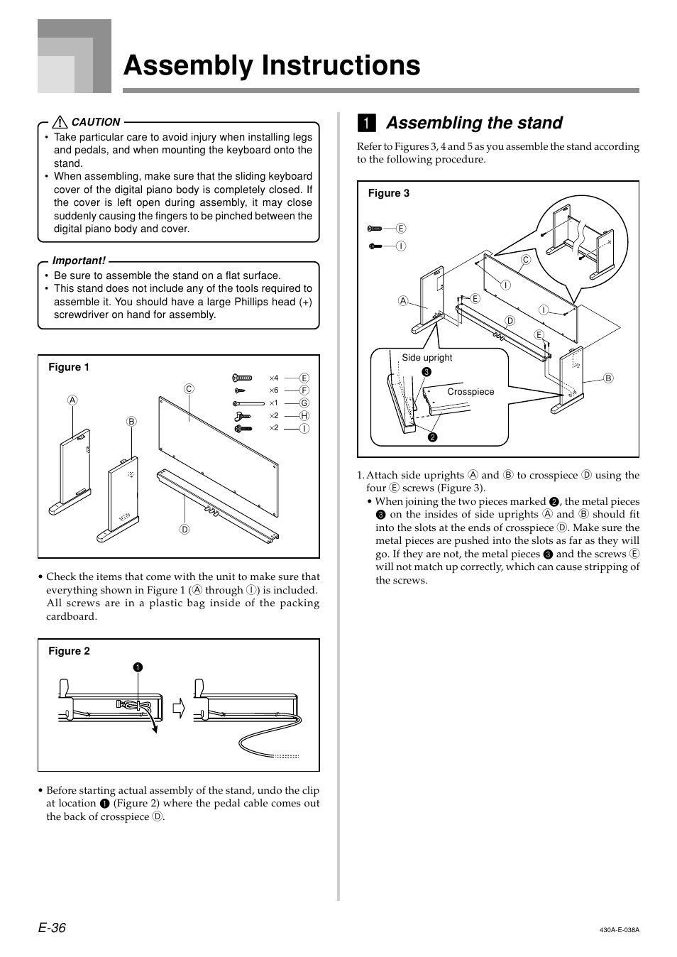 Assembly instructions, Assembling the stand | Casio CELVIANO AP45ES1C User Manual | Page 38 / 53