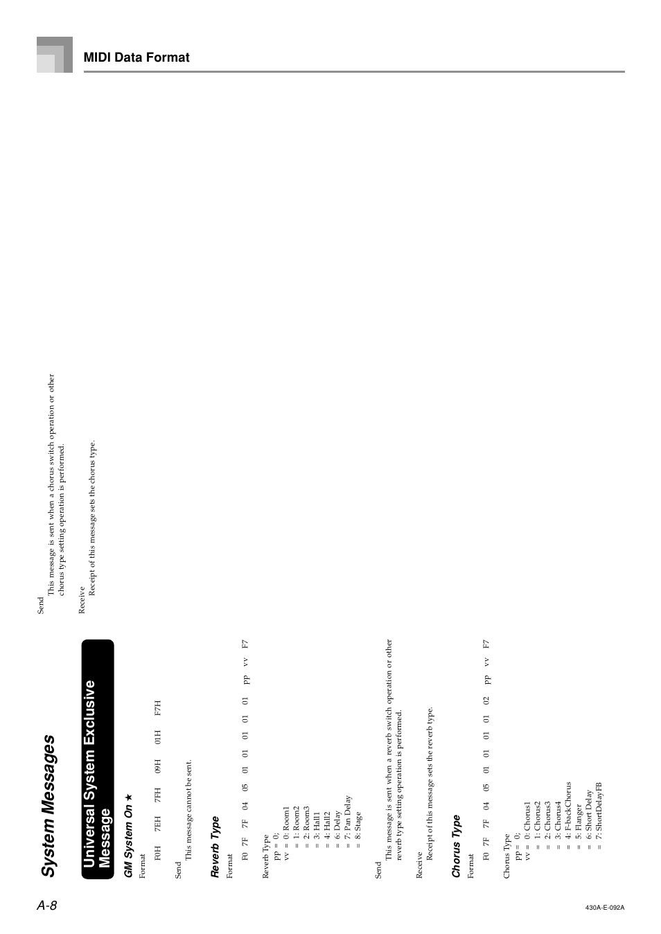 System messages, Universal system exclusive message, A-8 midi data format | Casio CELVIANO AP45ES1C User Manual | Page 50 / 53