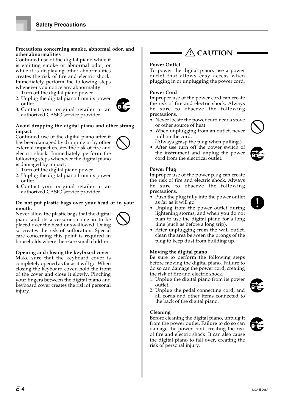 Caution | Casio CELVIANO AP45ES1C User Manual | Page 6 / 53