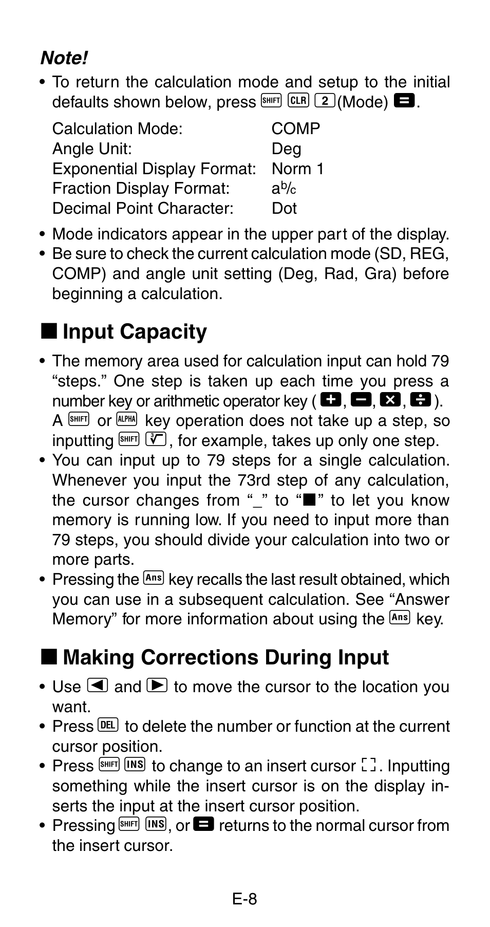 K input capacity, K making corrections during input | Casio FX-820MS User Manual | Page 10 / 38