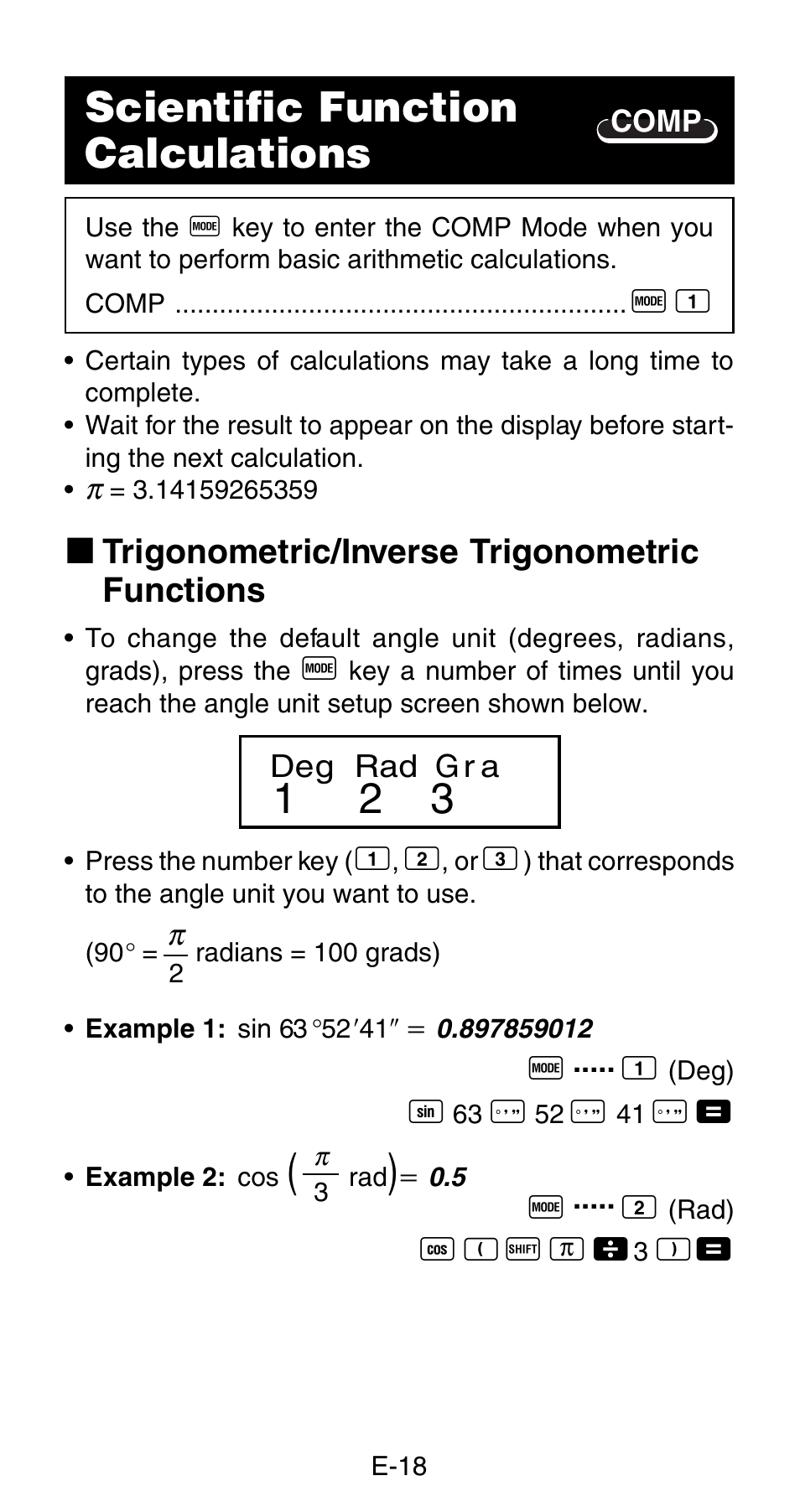 Scientific function calculations, K trigonometric/inverse trigonometric functions | Casio FX-820MS User Manual | Page 20 / 38