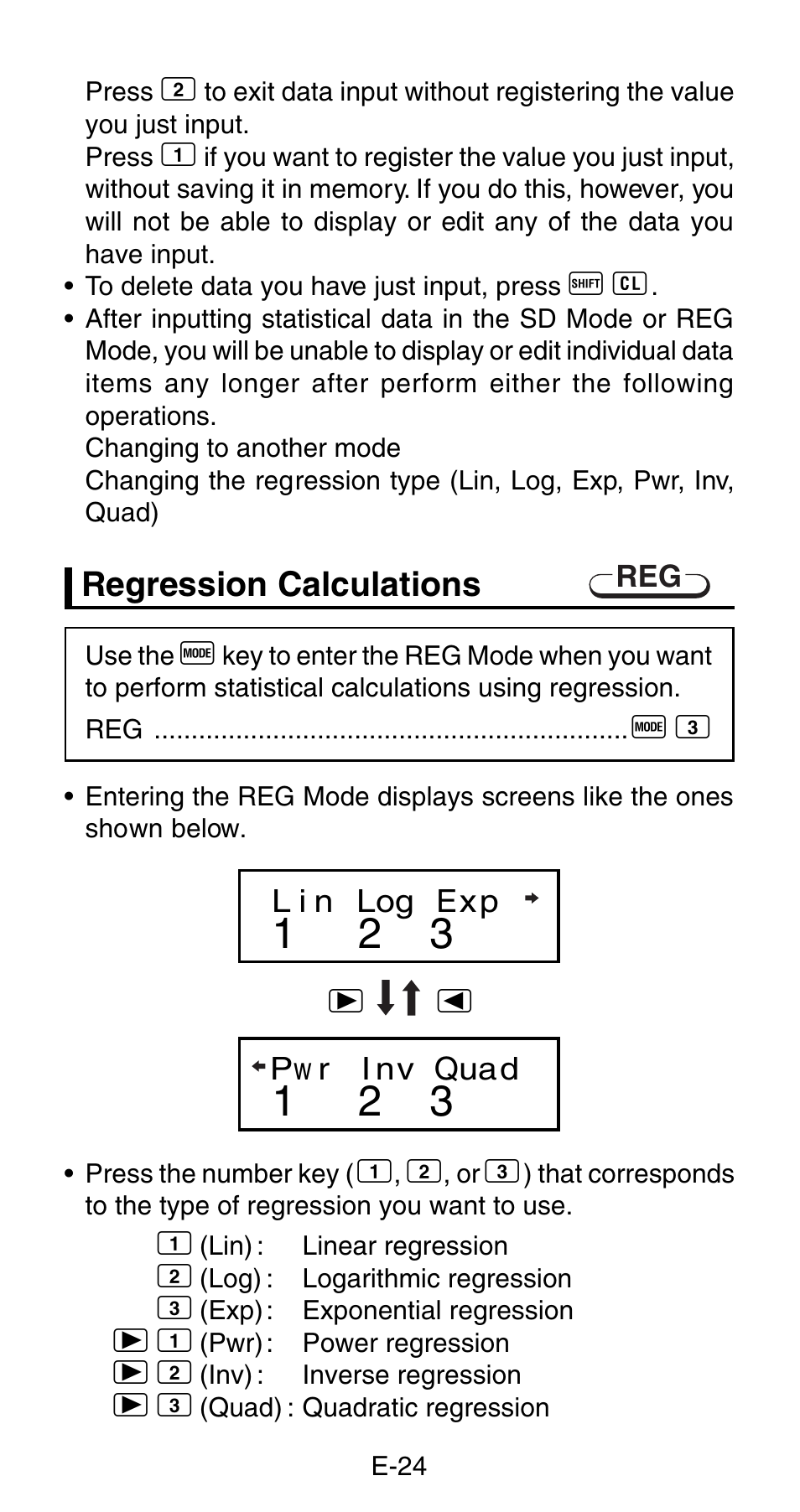 Regression calculations | Casio FX-820MS User Manual | Page 26 / 38