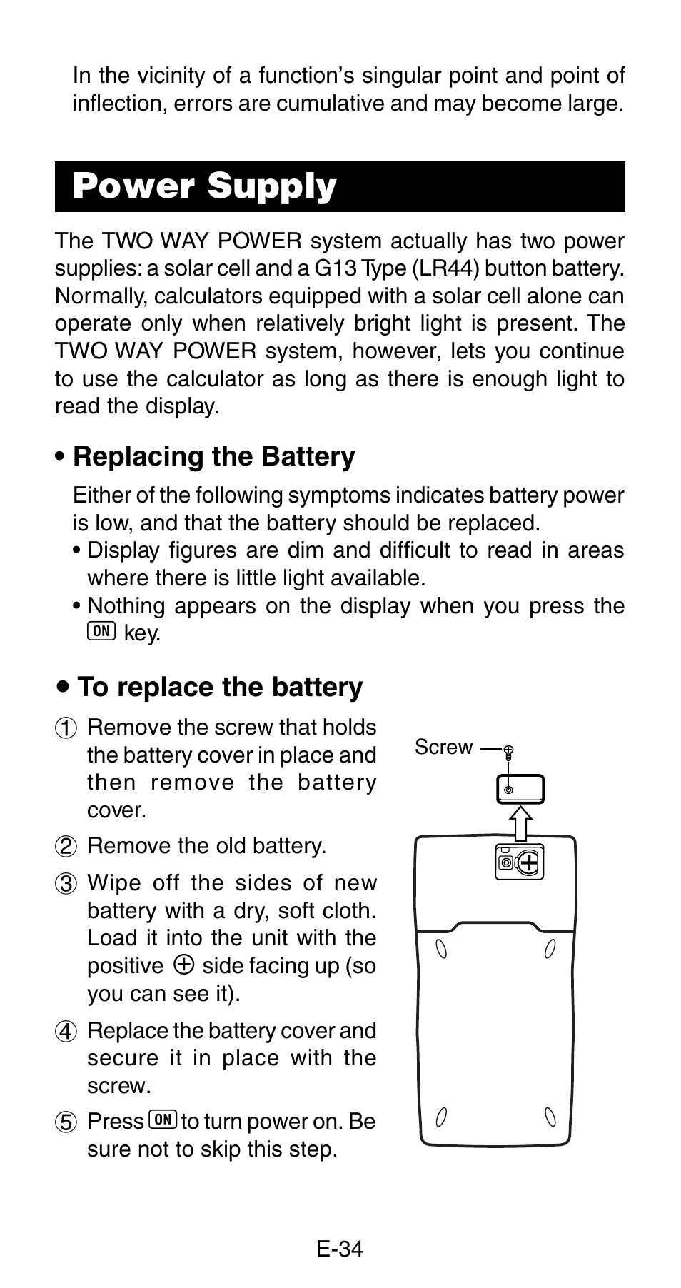 Power supply | Casio FX-820MS User Manual | Page 36 / 38