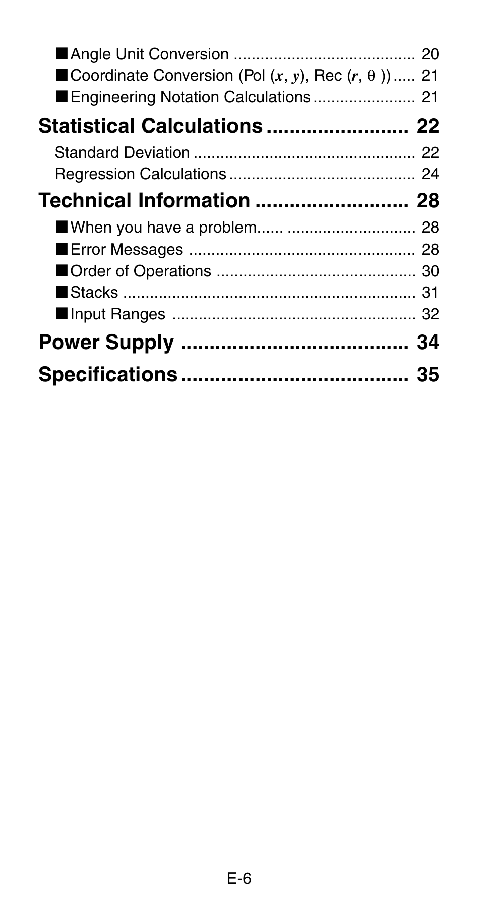 Statistical calculations, Technical information, Power supply specifications | Casio FX-820MS User Manual | Page 8 / 38