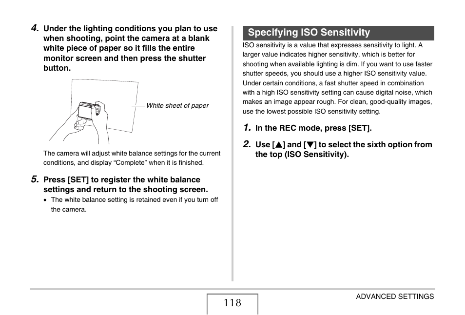 Specifying iso sensitivity, E 118) | Casio EX-Z1050 User Manual | Page 118 / 252