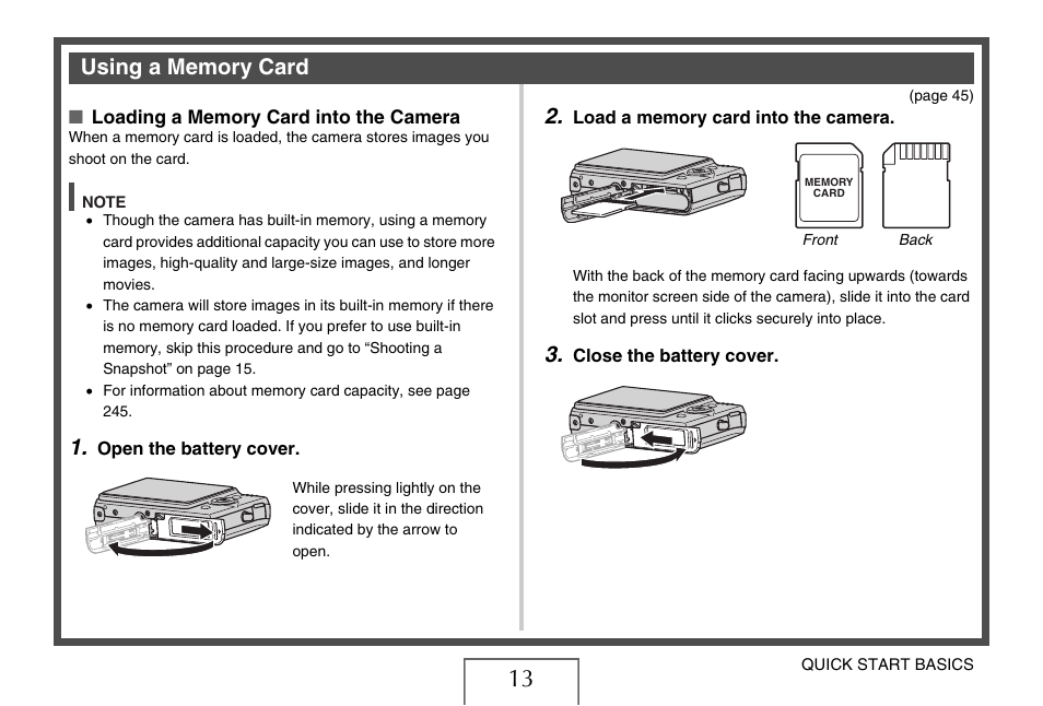 Using a memory card | Casio EX-Z1050 User Manual | Page 13 / 252