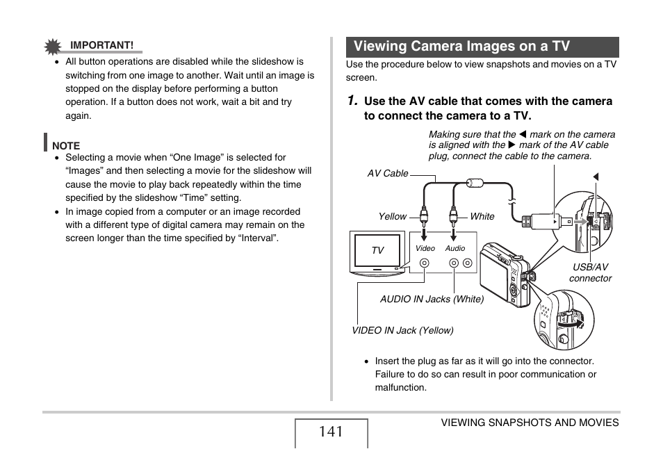 Viewing camera images on a tv | Casio EX-Z1050 User Manual | Page 141 / 252
