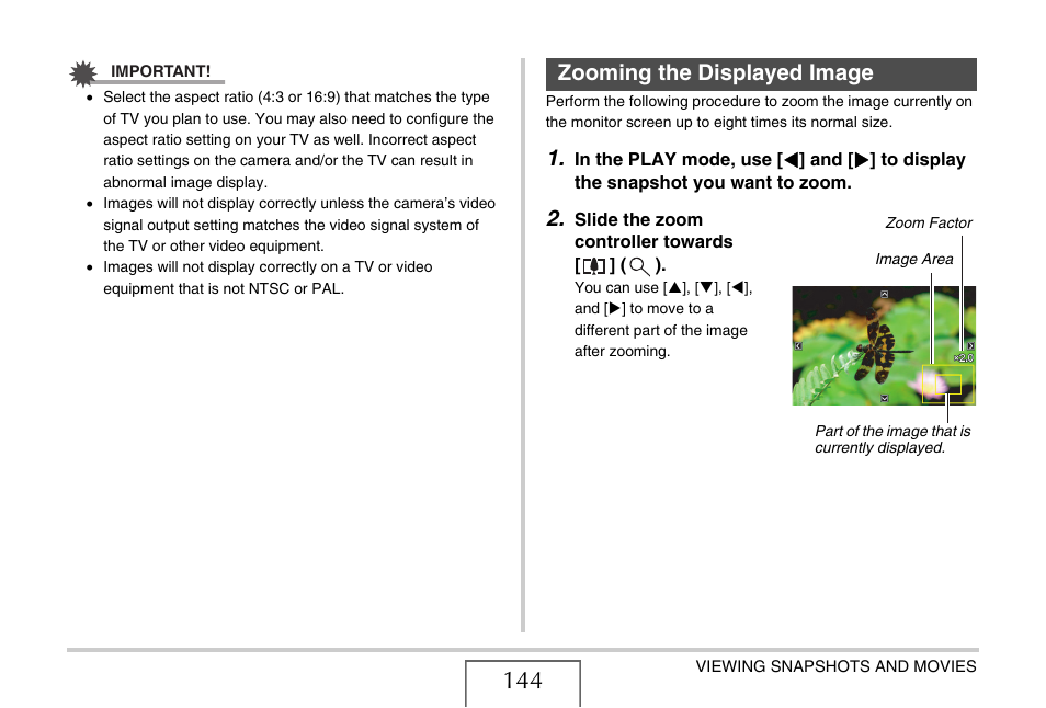 Zooming the displayed image | Casio EX-Z1050 User Manual | Page 144 / 252