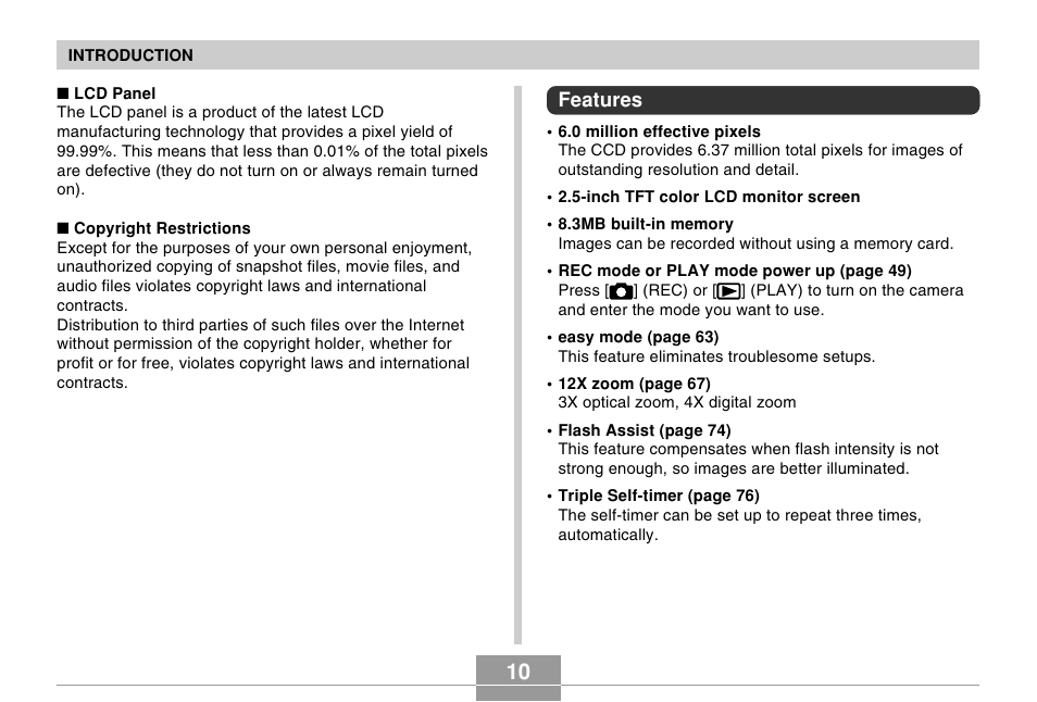 Features | Casio EX-Z60 User Manual | Page 10 / 256