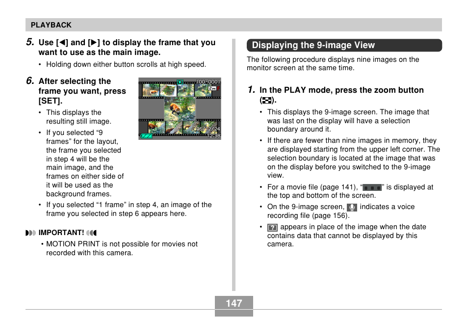 Displaying the 9-image view | Casio EX-Z60 User Manual | Page 147 / 256