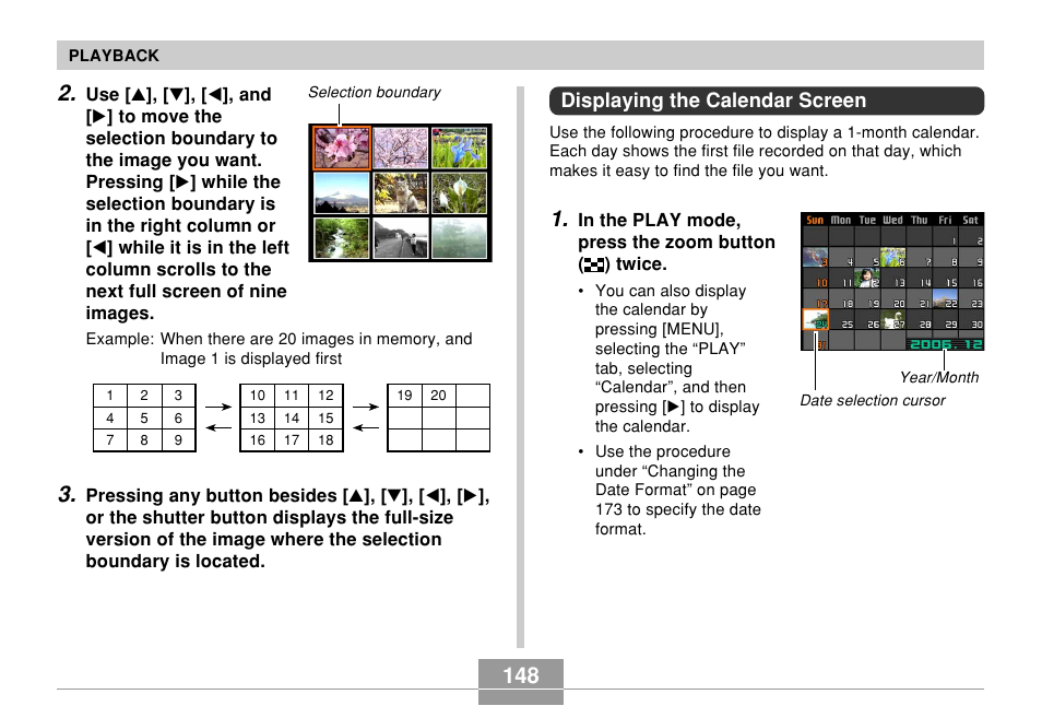 Displaying the calendar screen | Casio EX-Z60 User Manual | Page 148 / 256