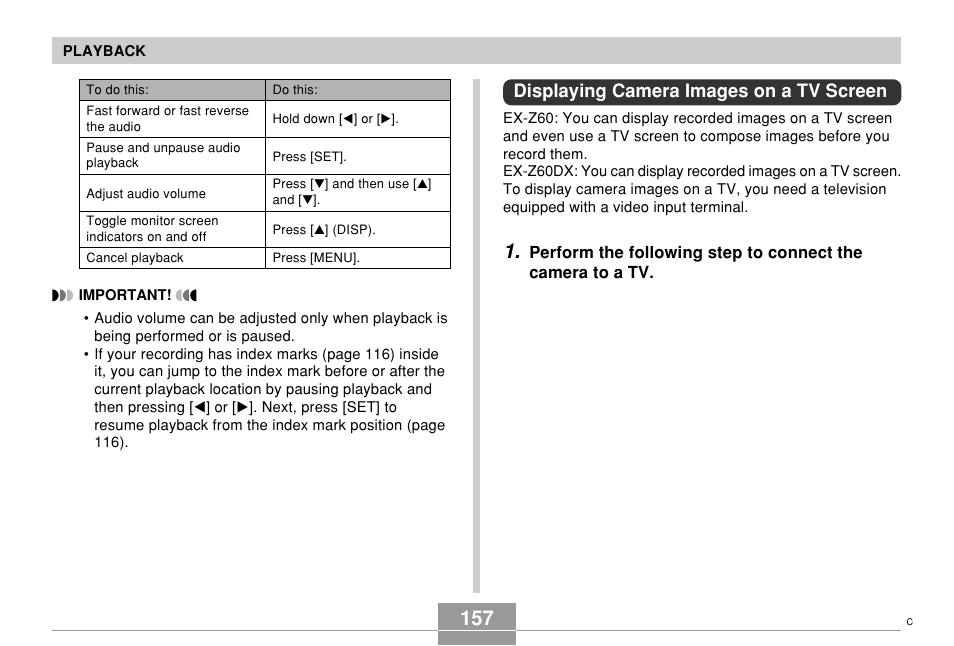 Displaying camera images on a tv screen | Casio EX-Z60 User Manual | Page 157 / 256