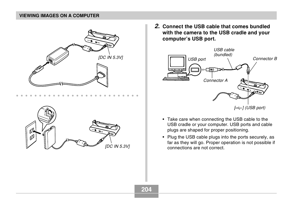 Viewing images on a computer, Dc in 5.3v | Casio EX-Z60 User Manual | Page 204 / 256