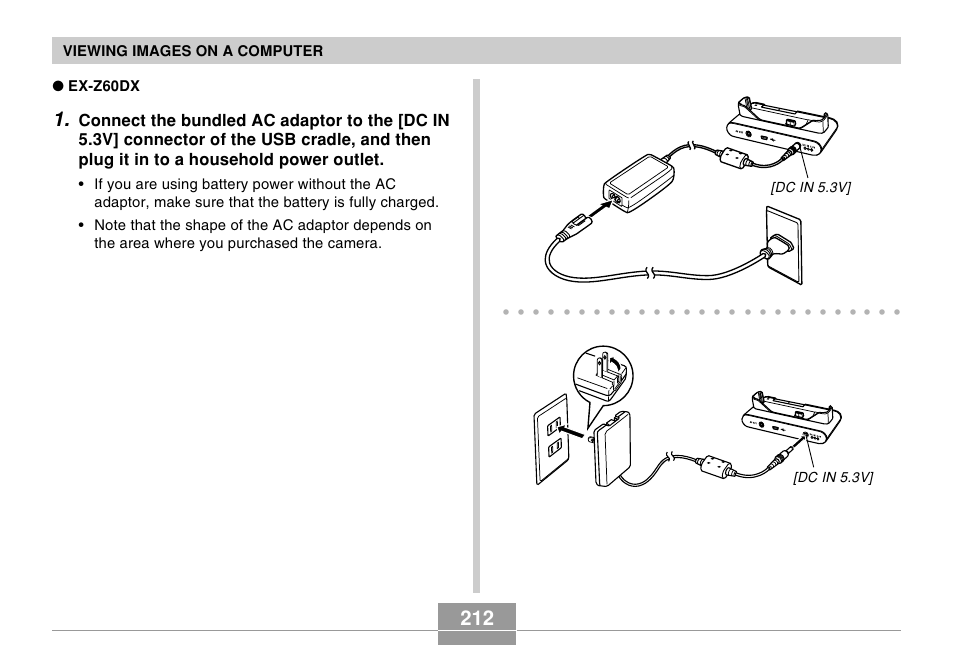 Viewing images on a computer, Ex-z60dx, Dc in 5.3v | Casio EX-Z60 User Manual | Page 212 / 256