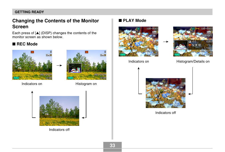 Changing the contents of the monitor screen | Casio EX-Z60 User Manual | Page 33 / 256