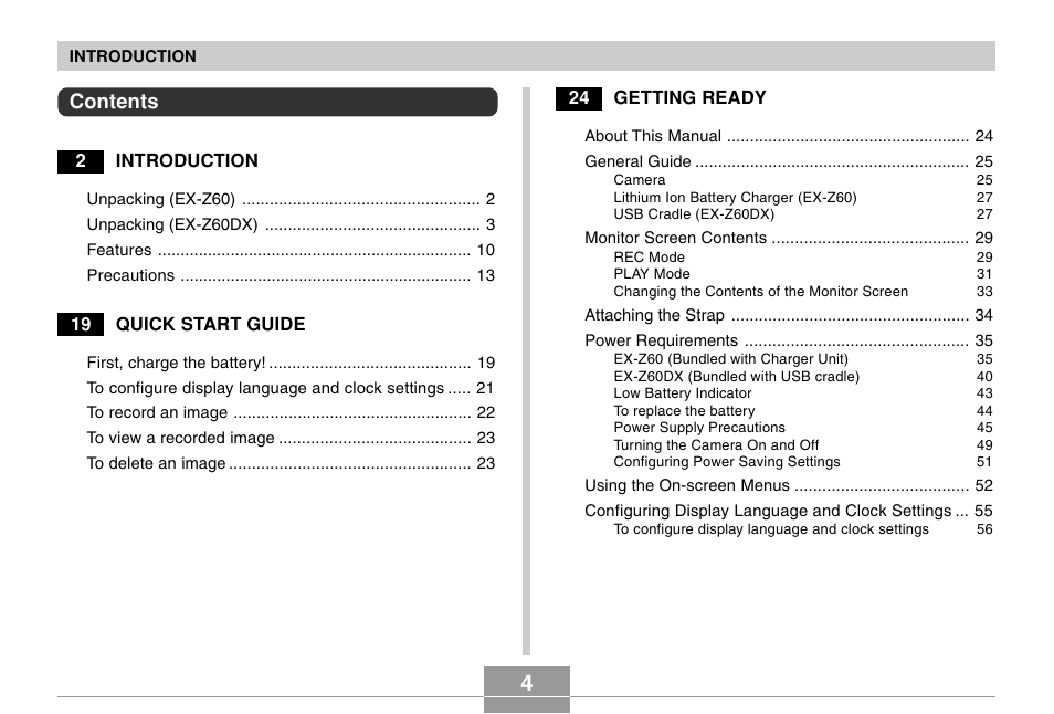Casio EX-Z60 User Manual | Page 4 / 256