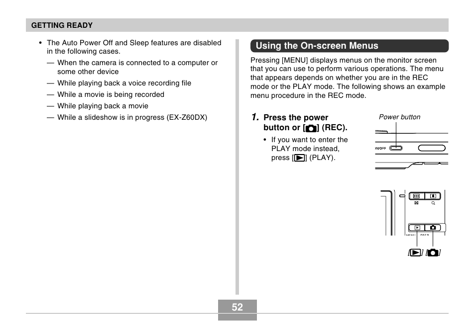 Using the on-screen menus | Casio EX-Z60 User Manual | Page 52 / 256