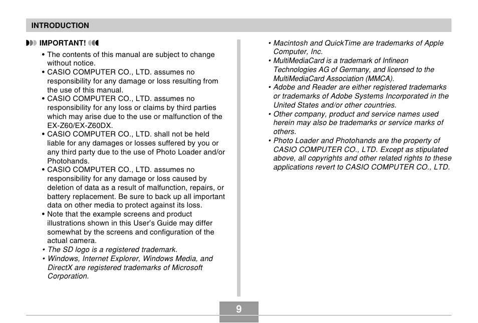 Casio EX-Z60 User Manual | Page 9 / 256