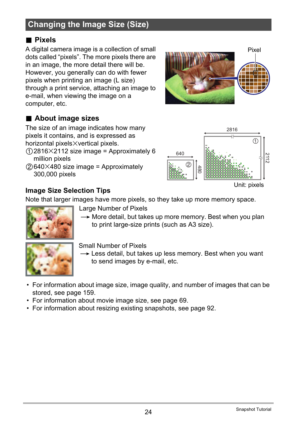 Changing the image size (size) | Casio exilim EX-Z80 User Manual | Page 24 / 165