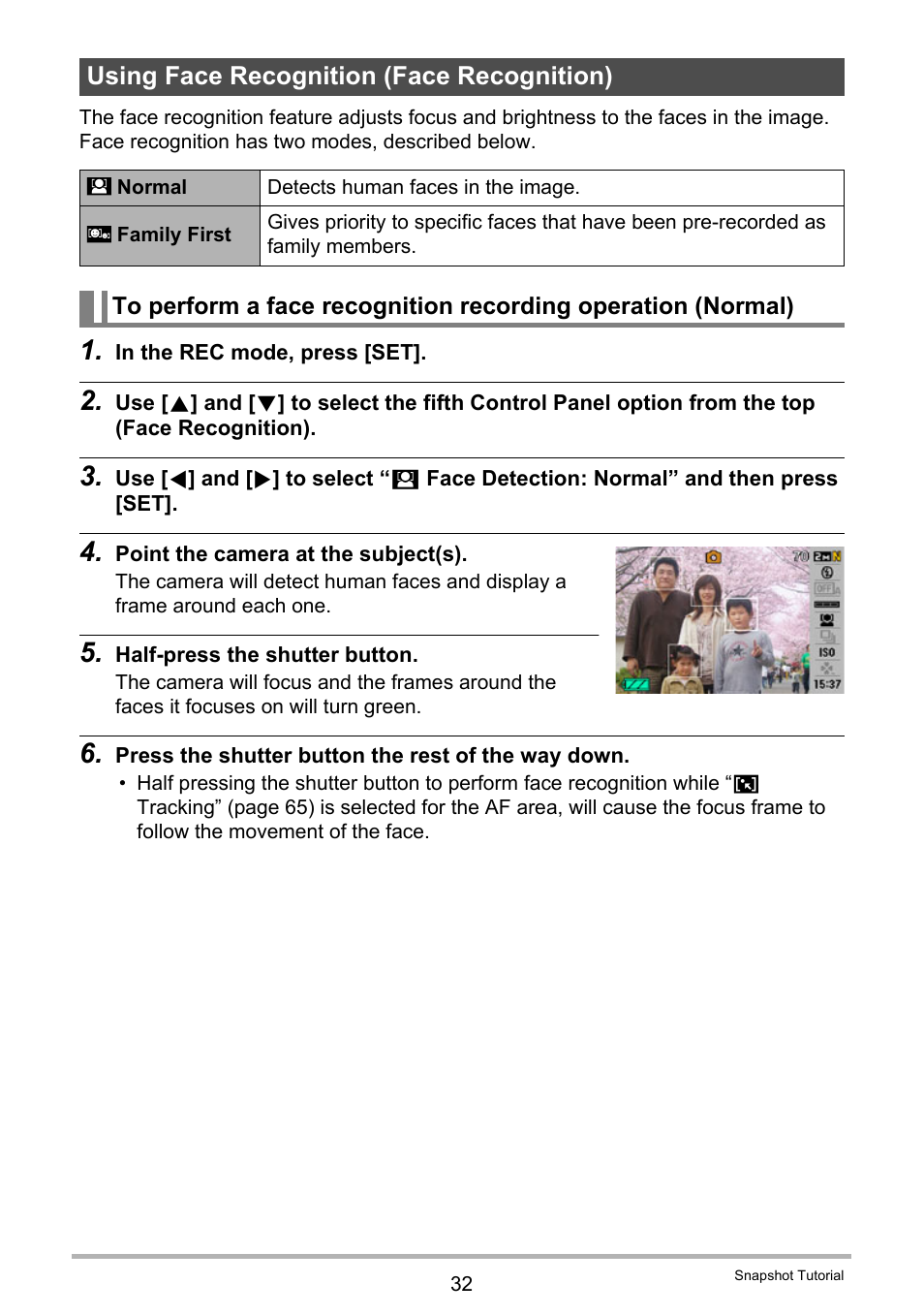 Using face recognition (face recognition) | Casio exilim EX-Z80 User Manual | Page 32 / 165