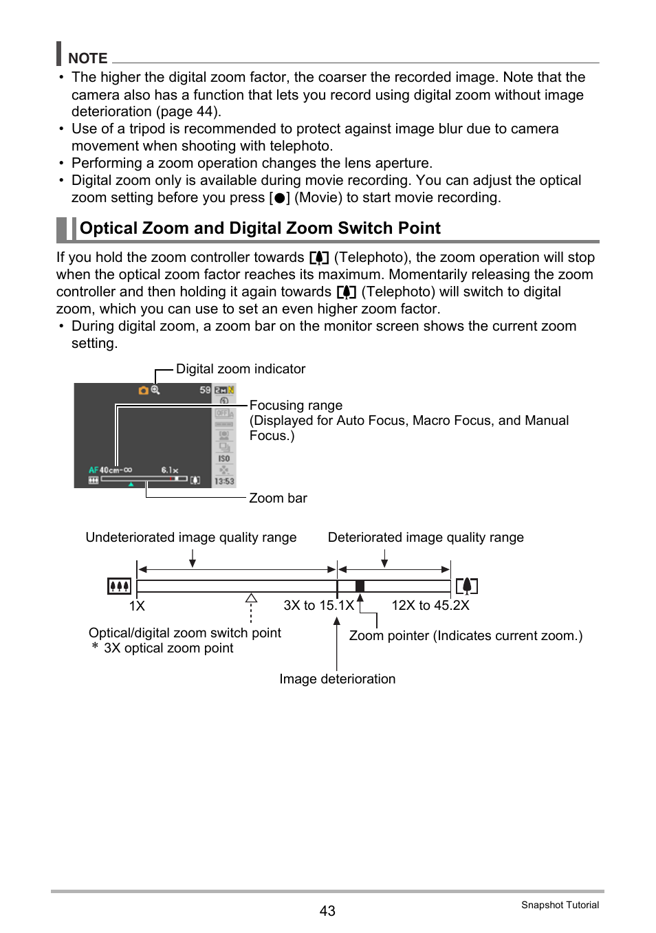 Optical zoom and digital zoom switch point | Casio exilim EX-Z80 User Manual | Page 43 / 165