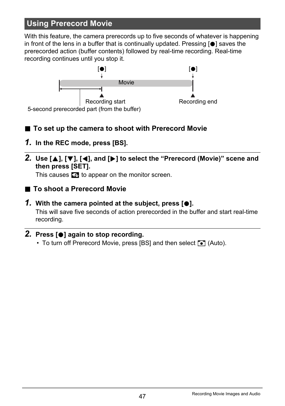 Using prerecord movie | Casio exilim EX-Z80 User Manual | Page 47 / 165