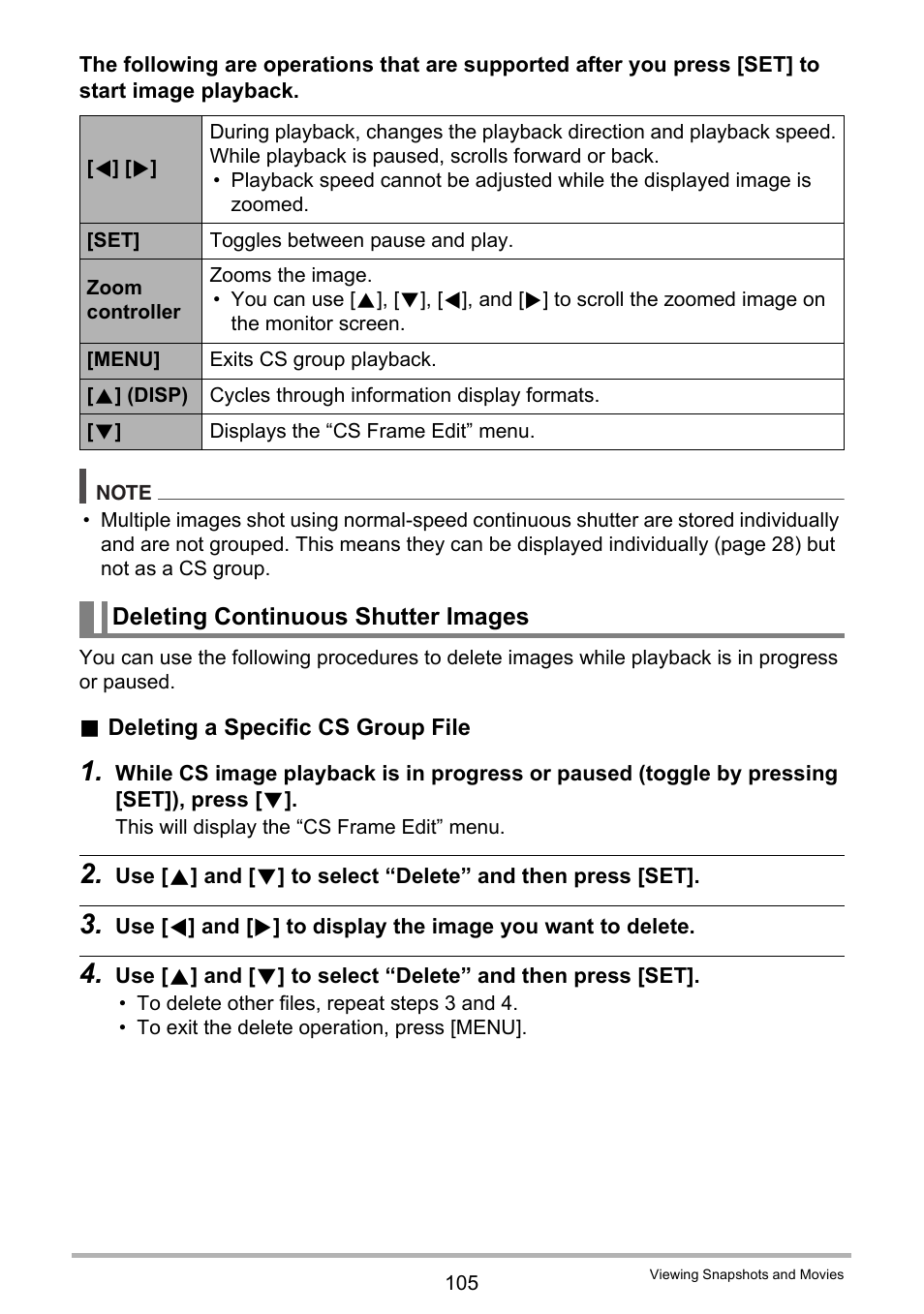 Deleting continuous shutter images | Casio EXILIM EX-FC150 User Manual | Page 105 / 193