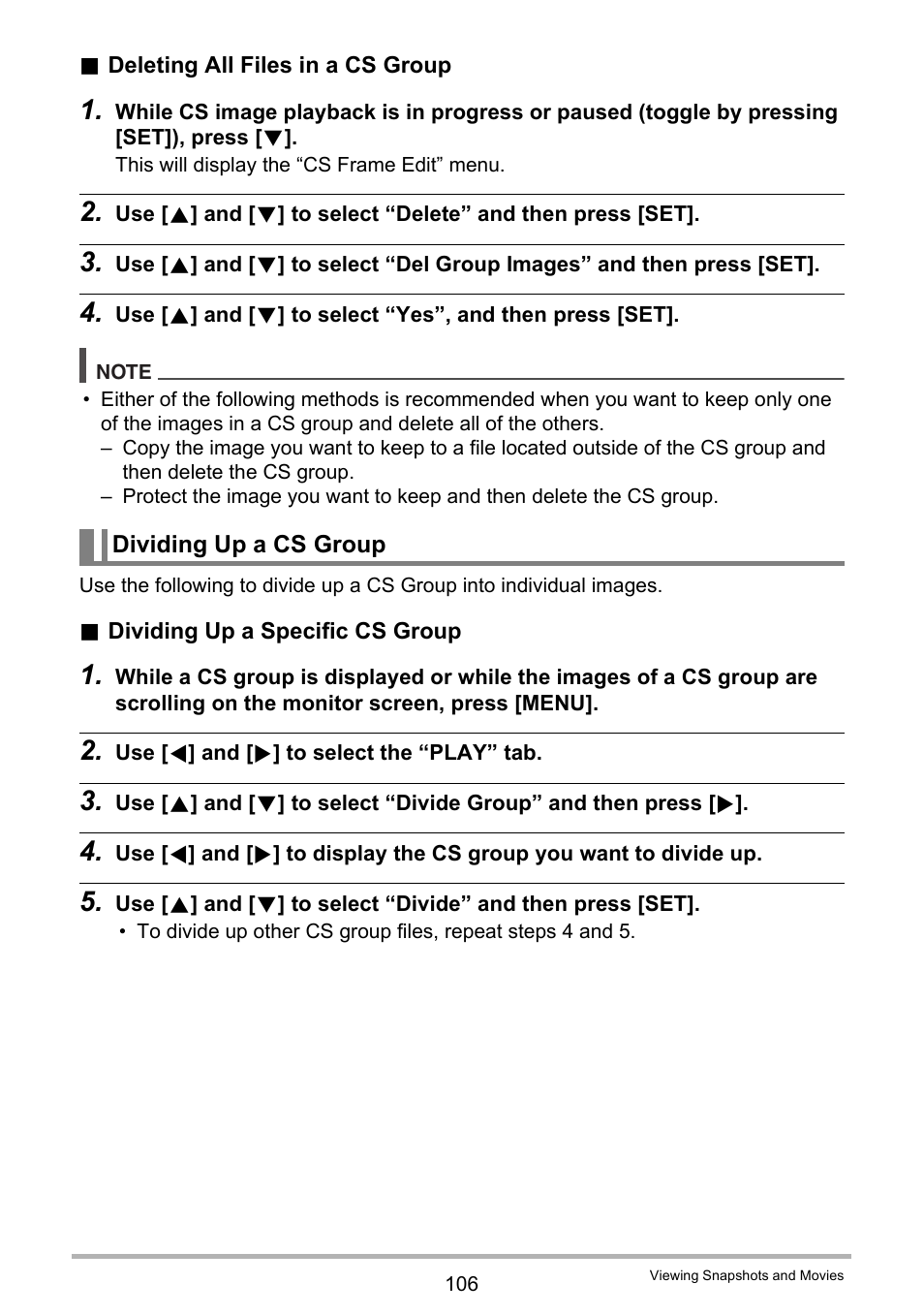 Dividing up a cs group | Casio EXILIM EX-FC150 User Manual | Page 106 / 193