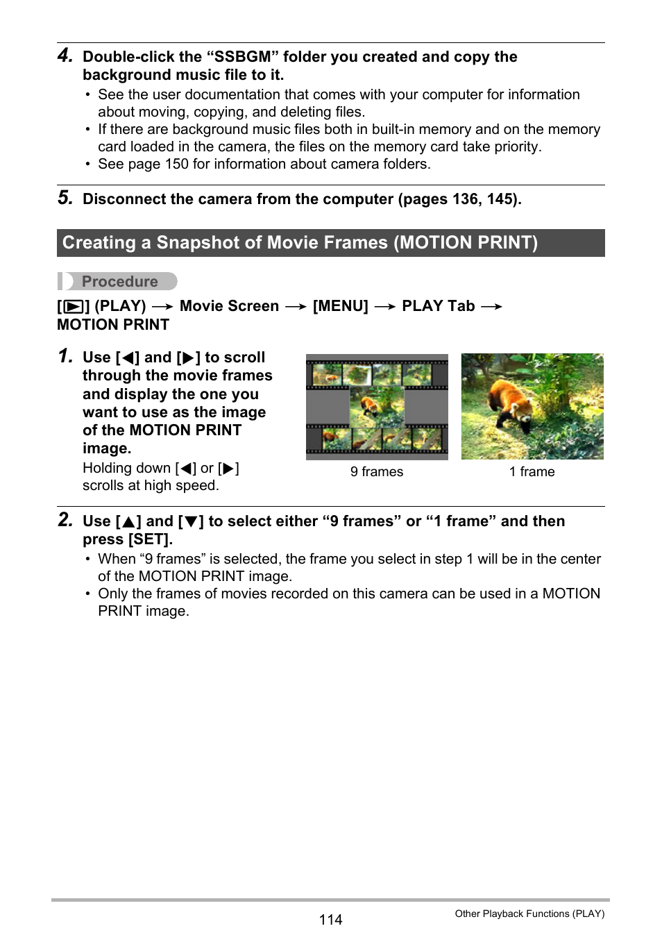 Creating a snapshot of movie frames (motion print) | Casio EXILIM EX-FC150 User Manual | Page 114 / 193